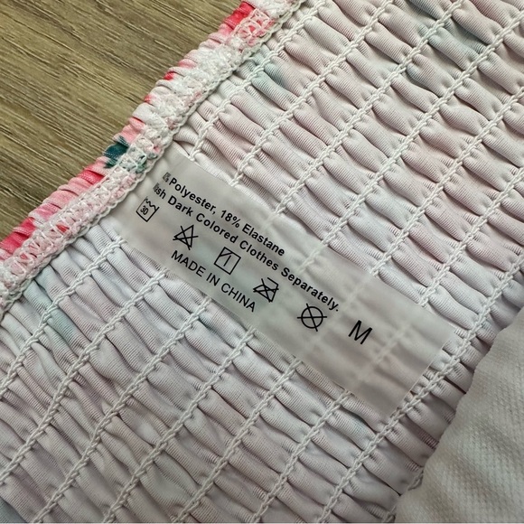 NWOT SHEIN Floral Pink Smocked Textured Bikini Set - Picture 5 of 6